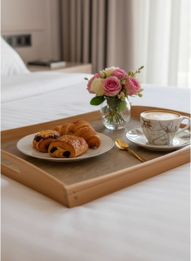 كذا هوم كازا هوم صينية تقديم مستطيلة فاخرة من الخشب مع مقابض جانبية – بتشطيب خشبي مزدوج – إكسسوار أنيق للمائدة والديكور - Image 2