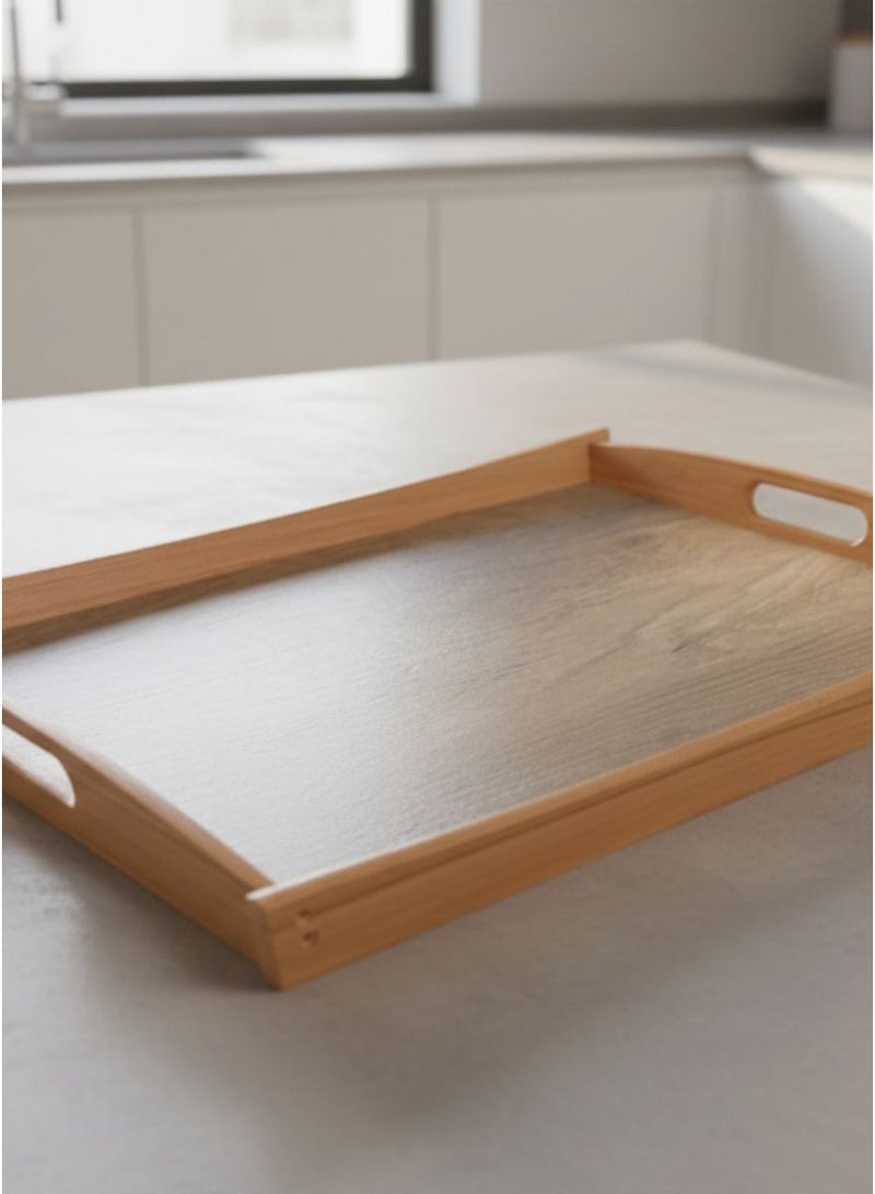 كذا هوم كازا هوم صينية تقديم مستطيلة فاخرة من الخشب مع مقابض جانبية – بتشطيب خشبي مزدوج – إكسسوار أنيق للمائدة والديكور - Image 1