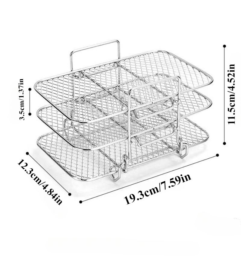 3 Tier Stainless Steel Cooling Rack Baking Frying Steaming Air Fryer Accessory Kitchen Essential - Image 3