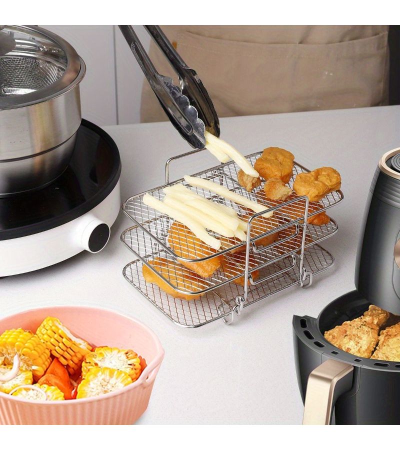 3 Tier Stainless Steel Cooling Rack Baking Frying Steaming Air Fryer Accessory Kitchen Essential - Image 5