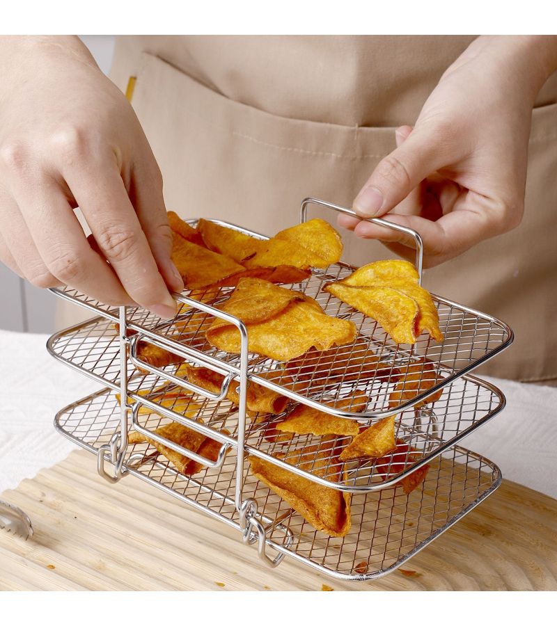 3 Tier Stainless Steel Cooling Rack Baking Frying Steaming Air Fryer Accessory Kitchen Essential - Image 1