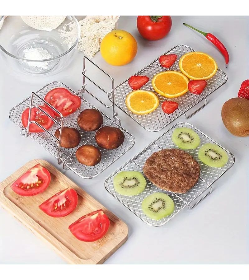 3 Tier Stainless Steel Cooling Rack Baking Frying Steaming Air Fryer Accessory Kitchen Essential - Image 4