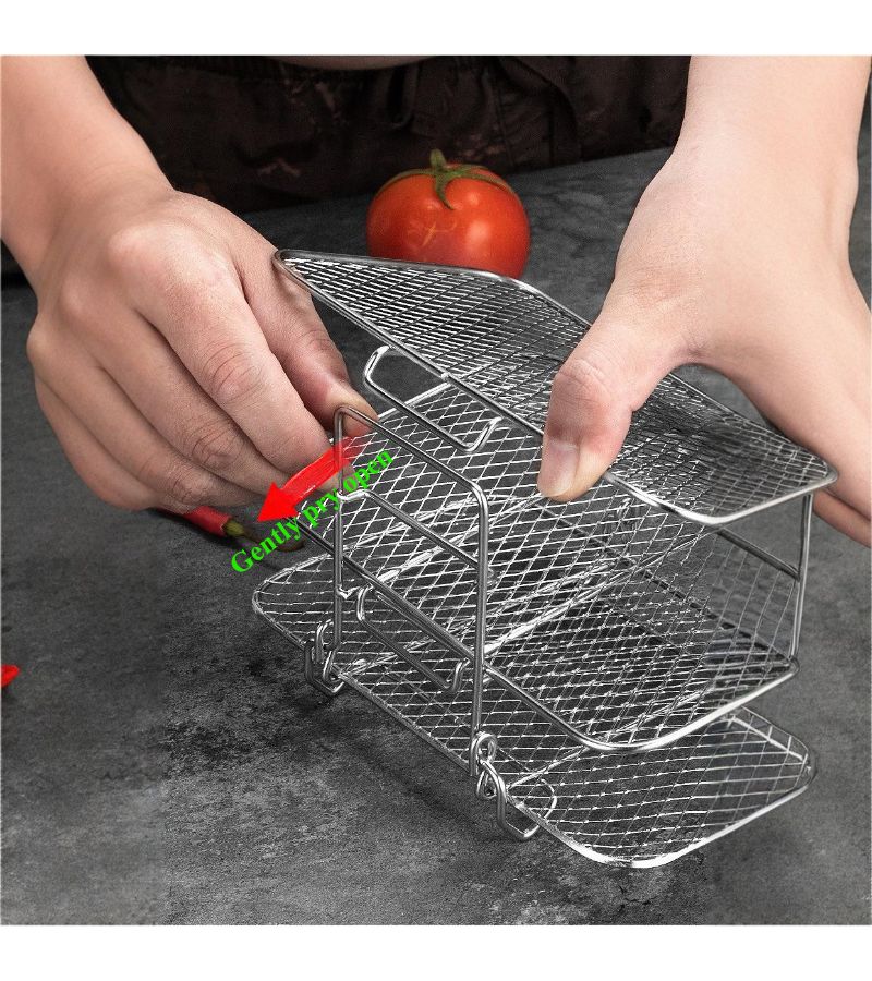 3 Tier Stainless Steel Cooling Rack Baking Frying Steaming Air Fryer Accessory Kitchen Essential - Image 2