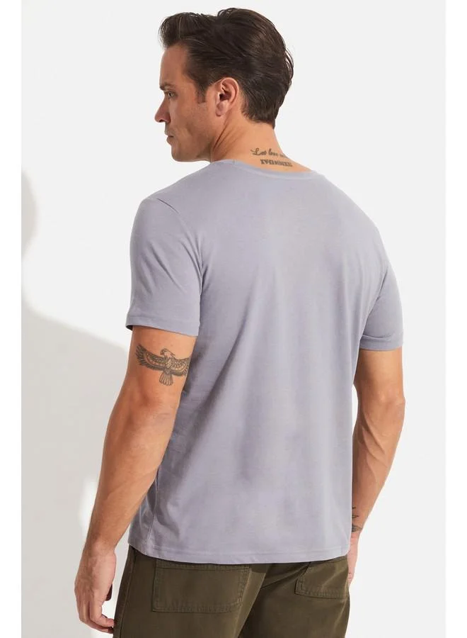 جون June Men Regular Fit Basic Short Sleeve V-Neck Tshirt Grey