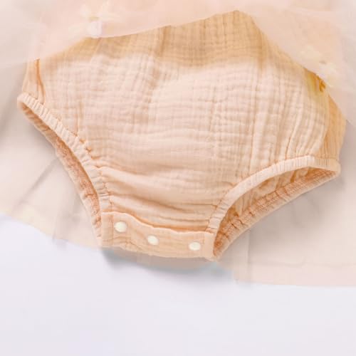 ODOLDI Baby Girls 1st Birthday Outfit Spaghetti Straps Romper Tutu Dress Headband One Year Old Party Cake Smash Outfits Peachy-Pink 6-12 Months - Image 4