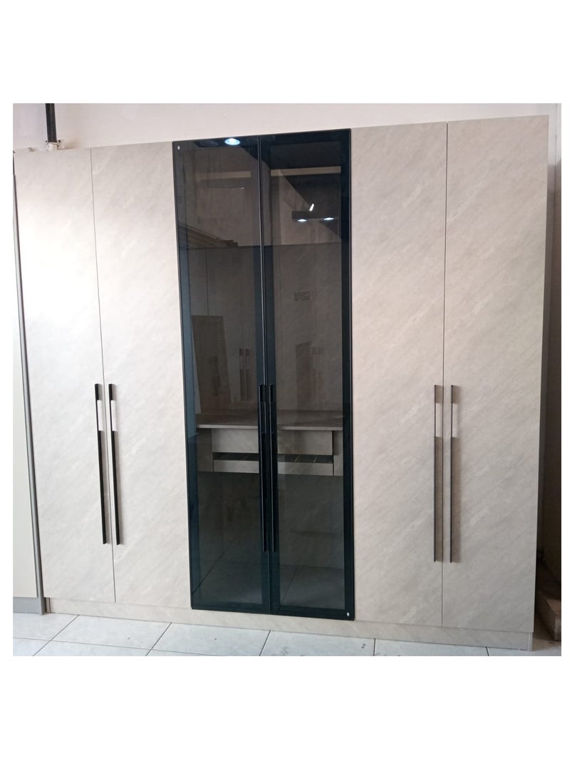 Generic WARDROBE 6 DOOR, MIDDLE 2 DOOR GLASS,5 BIG SIZE SHELVES, MAXIMUM SPACE FOR DRESS HANGER, 1 LOCK DRAWER MARBLE FINISH SHADE  - Image 1
