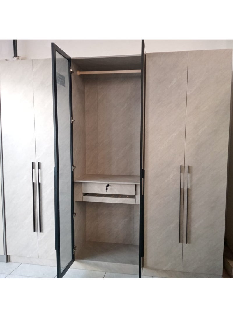 Generic WARDROBE 6 DOOR, MIDDLE 2 DOOR GLASS,5 BIG SIZE SHELVES, MAXIMUM SPACE FOR DRESS HANGER, 1 LOCK DRAWER MARBLE FINISH SHADE  - Image 3