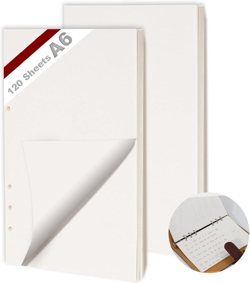 2 Pack Ring Binder A6 Refillable 120 Sheets Paper A 6 Hole Blank A6 Refill Paper Refillable Refill Paper Refill Inserts for A6 Notebooks Diaries Sketches Agenda Planner - Image 1