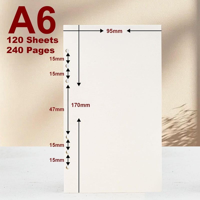 2 Pack Ring Binder A6 Refillable 120 Sheets Paper A 6 Hole Blank A6 Refill Paper Refillable Refill Paper Refill Inserts for A6 Notebooks Diaries Sketches Agenda Planner - Image 2