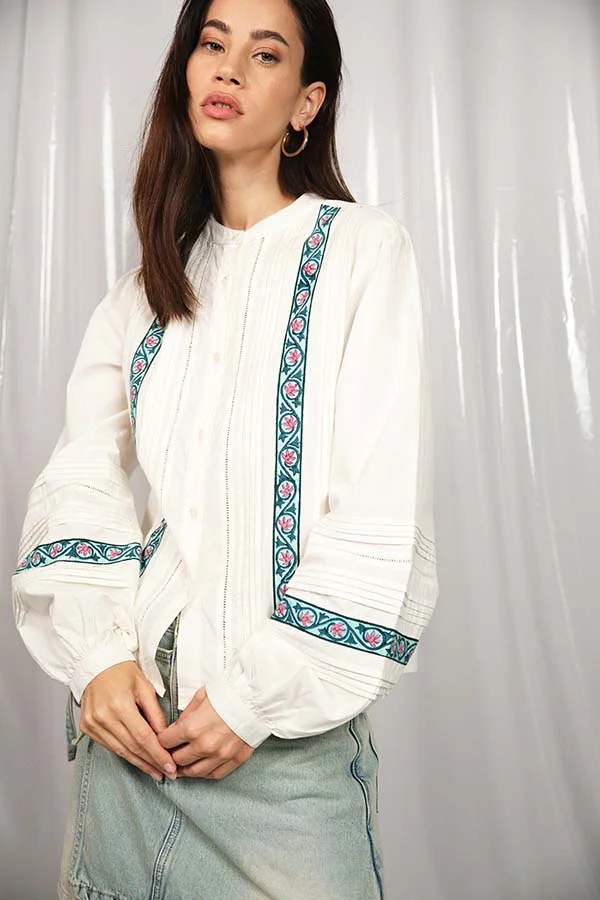 Virgio VIRGIO 100% Cotton Jaipur Block Print Pin Tuck Top