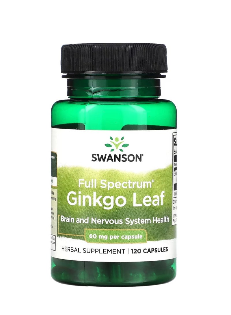SWANSON Full Spectrum Ginkgo Leaf 60 mg 120 Capsules - Image 1