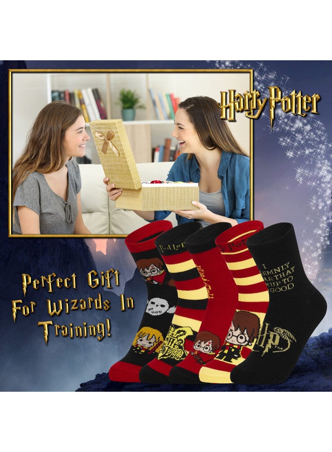 Harry Potter جوارب هاري بوتر للنساء بطول الساق، جوارب هوغوورتس للنساء والمراهقات ناعمة، قابلة للتنفس، مريحة، جوارب عمل غير رسمية عبوة من 5 - هدايا لها - Image 1