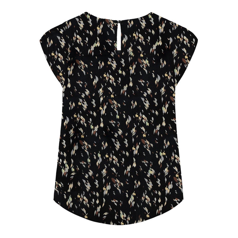 TASAMO Women Chiffon Blouse Round Neck Short Sleeve Top Shirts (Medium, Leaves-Black) - Image 3