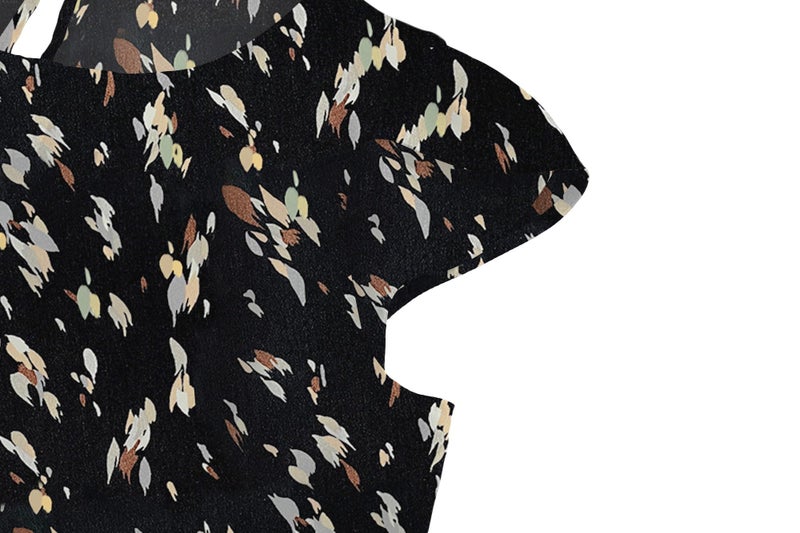 TASAMO Women Chiffon Blouse Round Neck Short Sleeve Top Shirts (Medium, Leaves-Black) - Image 2