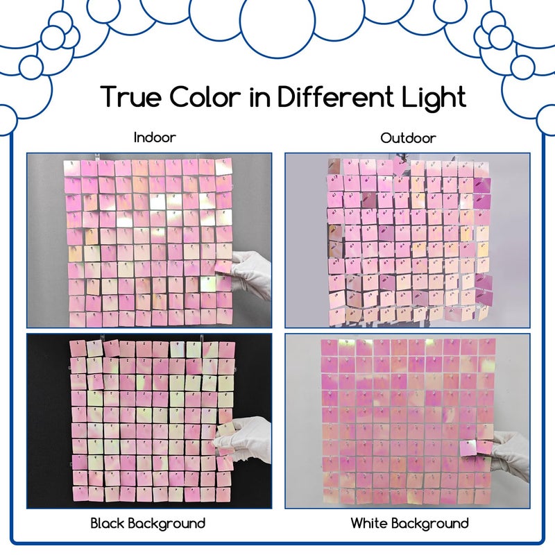 COKAOBE Iridescent Pink Shimmer Wall Backdrop, 24PCS Square Sequin Shimmer Backdrop Panel, Photo Backdrops for Birthday, Anniversary, Wedding, Graduation & Bachelorette Party Decoration - Image 4
