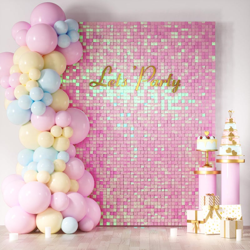 COKAOBE Iridescent Pink Shimmer Wall Backdrop, 24PCS Square Sequin Shimmer Backdrop Panel, Photo Backdrops for Birthday, Anniversary, Wedding, Graduation & Bachelorette Party Decoration - Image 1
