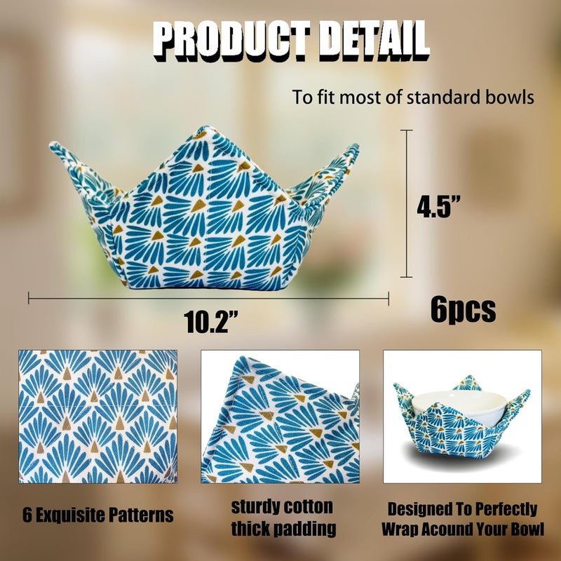 Junlion Cotton Microwavable Bowl Cozy ，Set of 6，Microwave-Safe Hot Bowl Holders, Soup Bowl Cozy Hot Pads，Prevent Hand from Heat and Maintain Food Warm，Ideal Household Gift Store (E) - Image 2