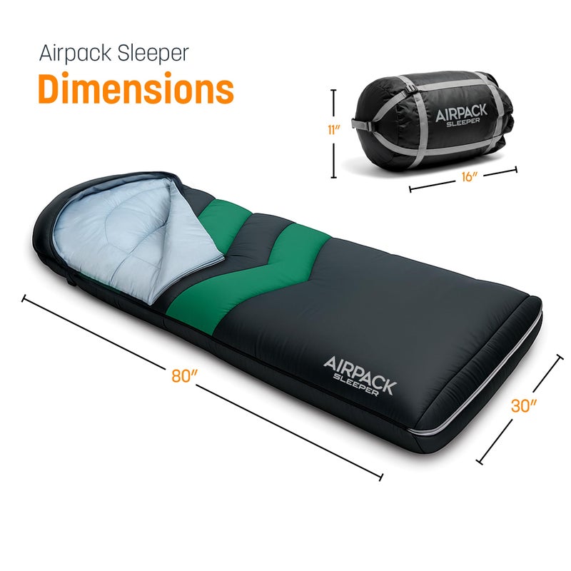 Rangland Sleeping Bag with Built-in Pad (AirPack Sleeper) - All-in-One Inflatable Sleeping Pad and Zip-Up Blanket for Camping with Built-in Foot Pump (Black/Green) 80"Ã—30" - Image 2
