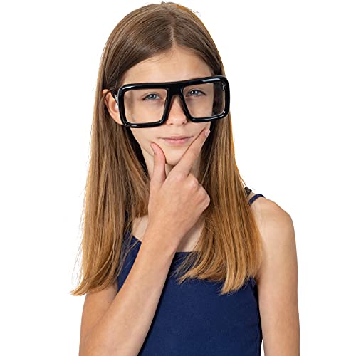 Skeleteen Black Oversized Thick Glasses – Shiny Square Frame Old Man Nerd Costume Accessory Clear Lens Spectacles for Adults and Children - Image 3