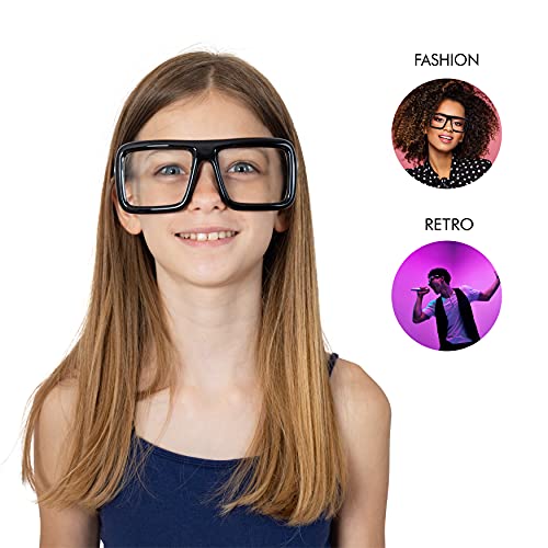 Skeleteen Black Oversized Thick Glasses – Shiny Square Frame Old Man Nerd Costume Accessory Clear Lens Spectacles for Adults and Children - Image 5