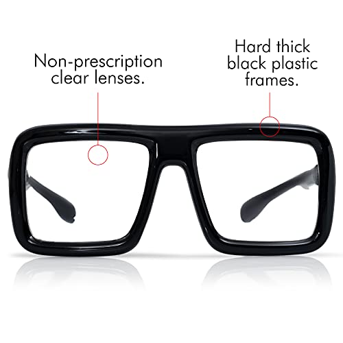 Skeleteen Black Oversized Thick Glasses – Shiny Square Frame Old Man Nerd Costume Accessory Clear Lens Spectacles for Adults and Children - Image 2