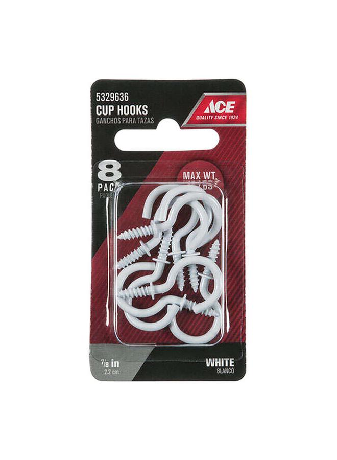 ACE Durable Screw-In Small Cup Hooks White 7/8inch TSRW-12  - Image 1