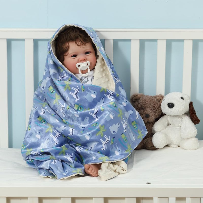 CREVENT 2Pcs 30''X40'' Cute Cozy Fluffy Warm Baby Blankets for Infants Toddlers' Bedding Crib Cot Stroller - Grey Cloud + Minky Zoo - Image 5