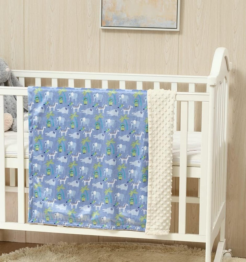 CREVENT 2Pcs 30''X40'' Cute Cozy Fluffy Warm Baby Blankets for Infants Toddlers' Bedding Crib Cot Stroller - Grey Cloud + Minky Zoo - Image 3