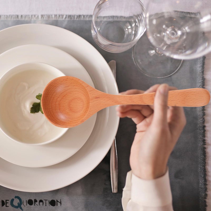 ملاعق شوربة خشب الزان بمقابض طويلة 20 × 6 سم ملاعق خشبية تزيينية لتناول العشاء للمنزل والمطعم - Image 4
