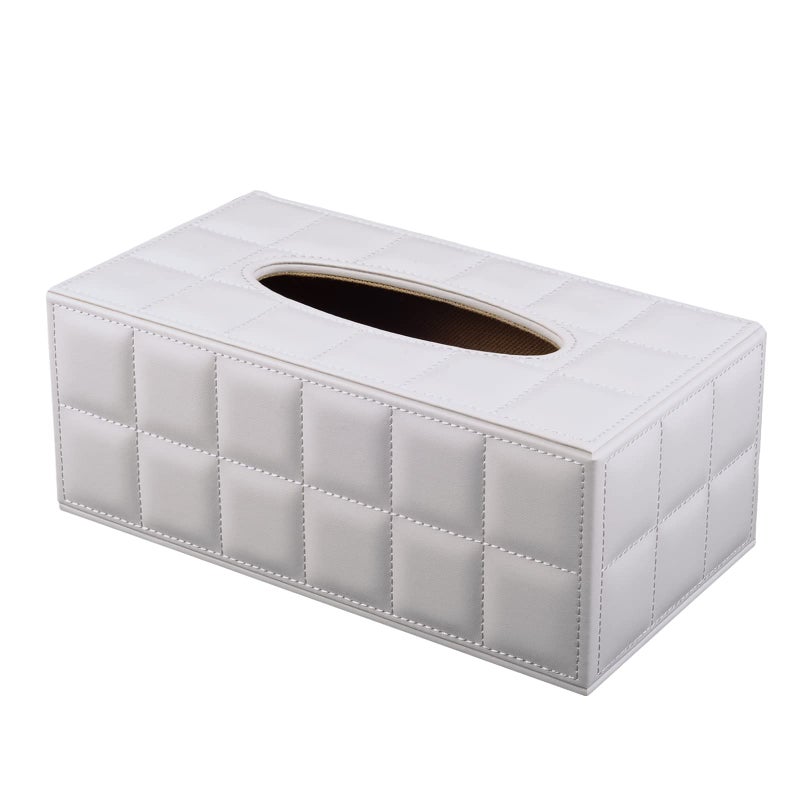 RHCSZ High-end Fashion Pu Leather Tissue Box Holder Cover Rectangular,Napkin Facial Tissues Cube Dispenser,Tissue Cover Decorative Container with Magnetic Bottom for Home Office Car (White) - Image 2
