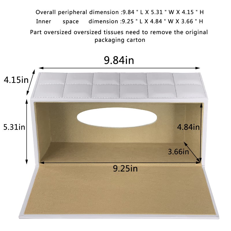 RHCSZ High-end Fashion Pu Leather Tissue Box Holder Cover Rectangular,Napkin Facial Tissues Cube Dispenser,Tissue Cover Decorative Container with Magnetic Bottom for Home Office Car (White) - Image 3