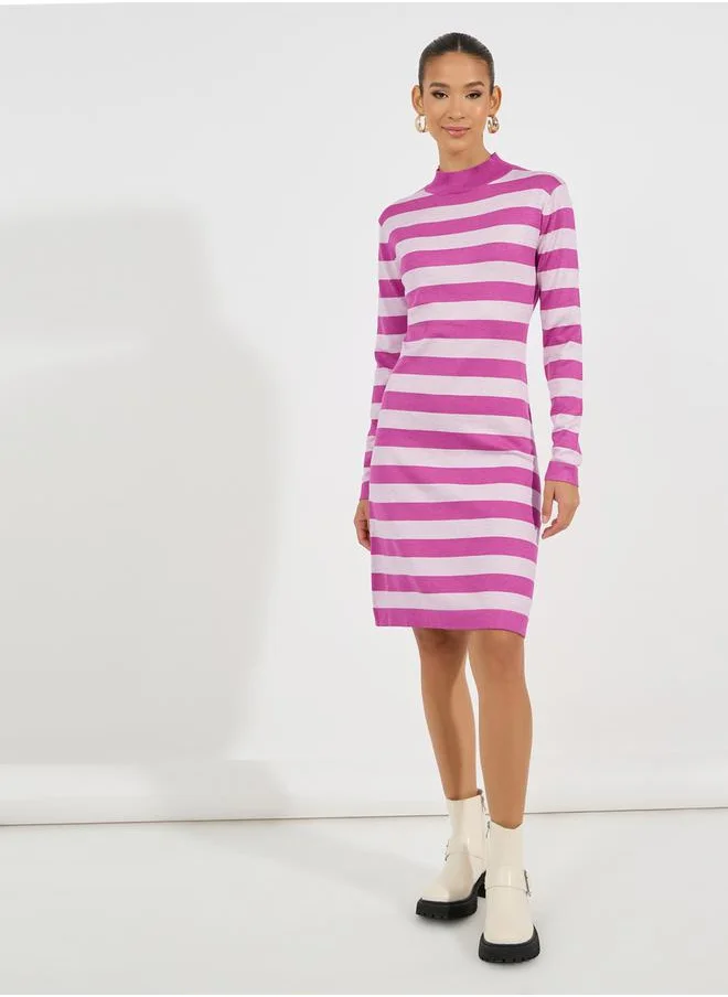 Styli Striped Sweater Knee Length Dress