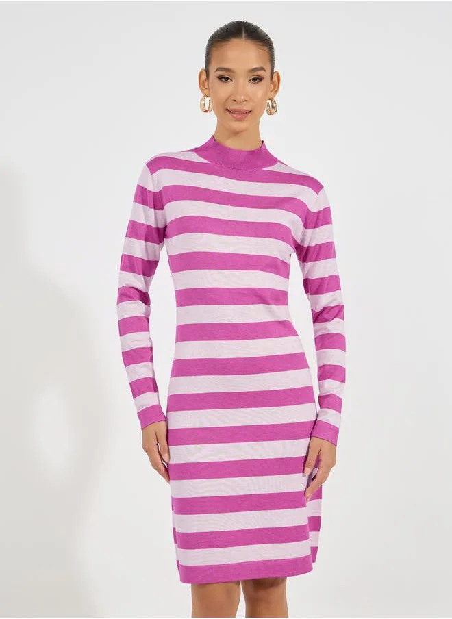 Styli Striped Sweater Knee Length Dress
