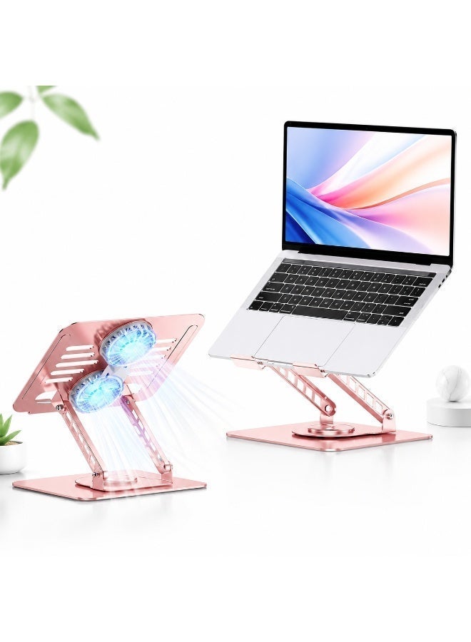 Laptop Stand with Cooling Fan, Foldable Metal Laptop Riser with 360° Rotating Base, Dual-Axis Adjustable Notebook Holder with Ventilation Design for 10-17.3 Inch Laptops and Tablets - Image 1