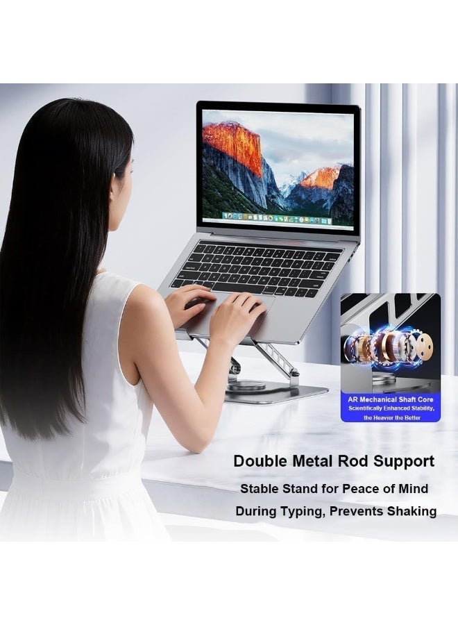 Laptop Stand with Cooling Fan, Foldable Metal Laptop Riser with 360° Rotating Base, Dual-Axis Adjustable Notebook Holder with Ventilation Design for 10-17.3 Inch Laptops and Tablets - Image 4