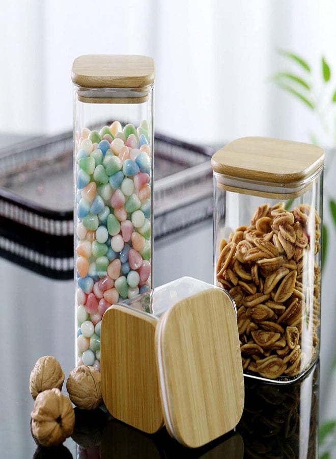AKDC Lushh Square Glass Storage Jar With Air Tight Bamboo Lid, Borosilicate Kitchen Food Container Set For Candy Cookie Rice Sugar Flour Pasta Nuts,Set Of 2Pcs 1100 Ml - Image 5