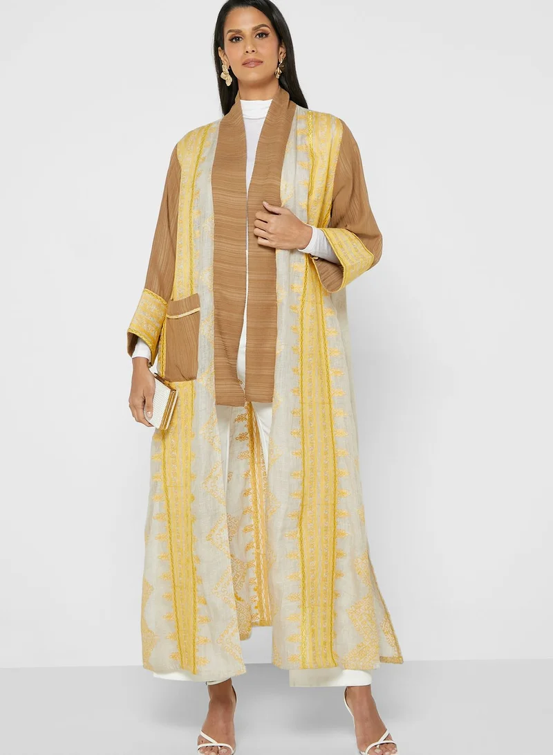 Line73 by Zahra Printed Pocket Detail Abaya