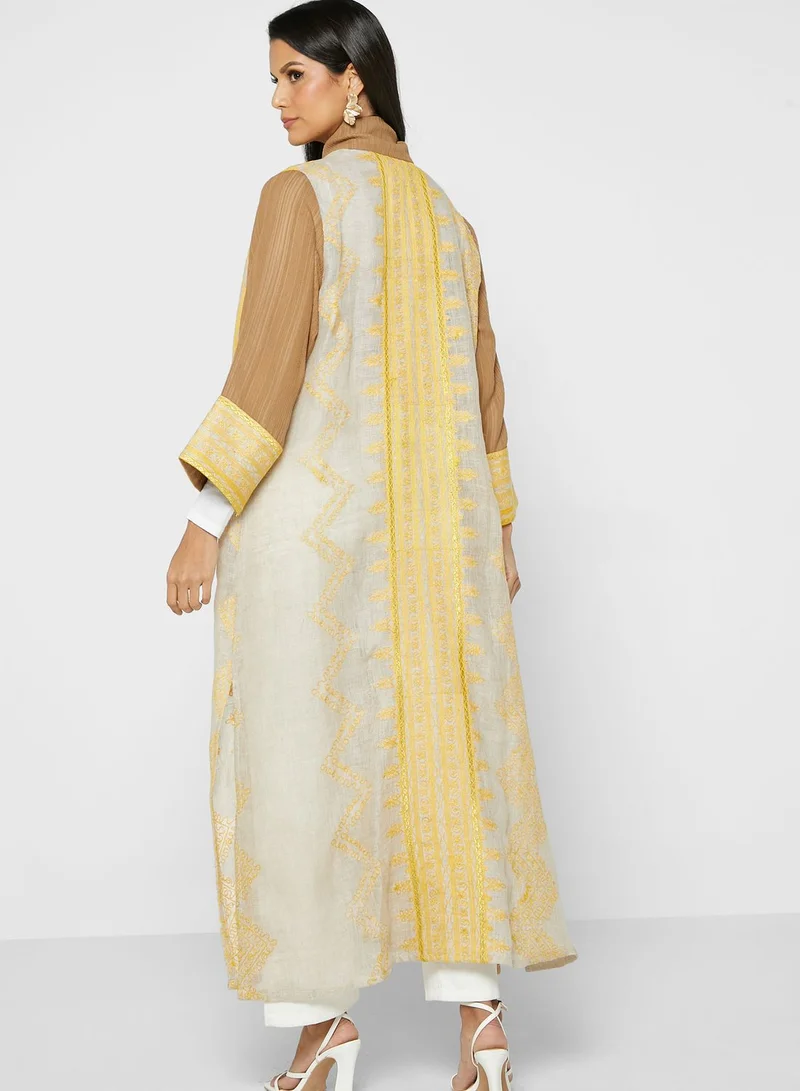 Line73 by Zahra Printed Pocket Detail Abaya