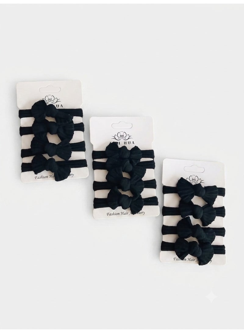 1st Choice (First Choice) Elegant Hair Accessory Set - 12 Pieces - Soft Velvet Black Knotted Ribbon (Bow) Design - Premium Quality - Suitable for Everyday Hairstyles and Special Occasions - Image 1