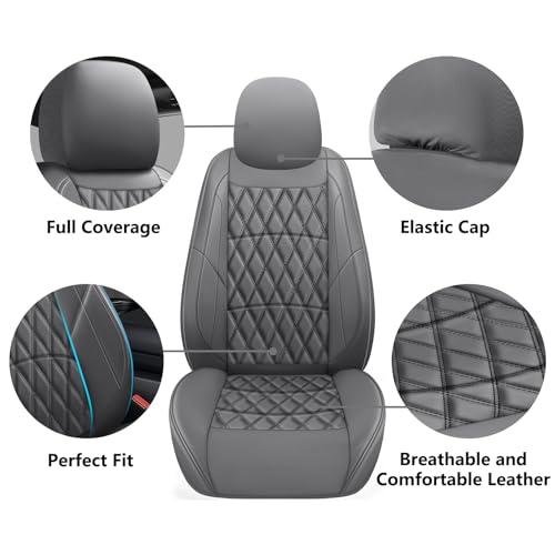 NS YOLO Leather Car Seat Covers,Universal Fit for Most Cars,SUVs and Sedans,Waterproof Luxury Leatherette Cushions, 5 Seats Protectors (Grey, Full Set-5 Seats(Front and Rear)) - Image 3