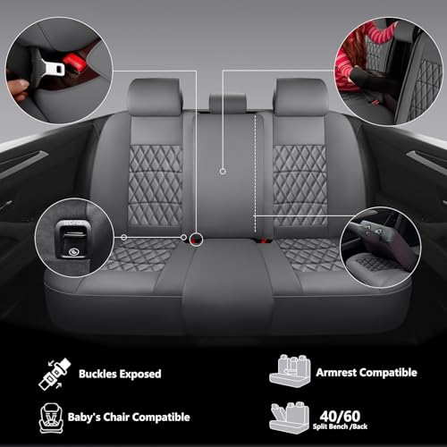 NS YOLO Leather Car Seat Covers,Universal Fit for Most Cars,SUVs and Sedans,Waterproof Luxury Leatherette Cushions, 5 Seats Protectors (Grey, Full Set-5 Seats(Front and Rear)) - Image 5
