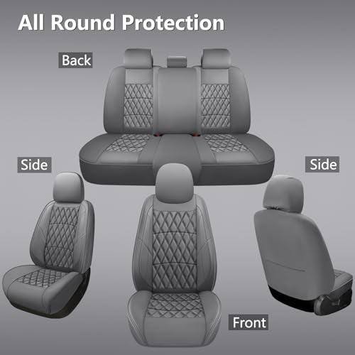 NS YOLO Leather Car Seat Covers,Universal Fit for Most Cars,SUVs and Sedans,Waterproof Luxury Leatherette Cushions, 5 Seats Protectors (Grey, Full Set-5 Seats(Front and Rear)) - Image 2