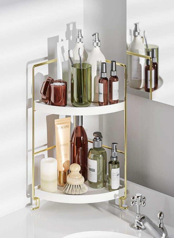 Kitwe 2-Tier Bathroom Corner Counter Organizer, Makeup Storage Shelf Vanity Tray, Bathroom Sink Countertop Organizer, Gold, Pack of 1 - Image 1