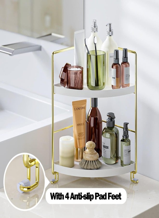 Kitwe 2-Tier Bathroom Corner Counter Organizer, Makeup Storage Shelf Vanity Tray, Bathroom Sink Countertop Organizer, Gold, Pack of 1 - Image 4