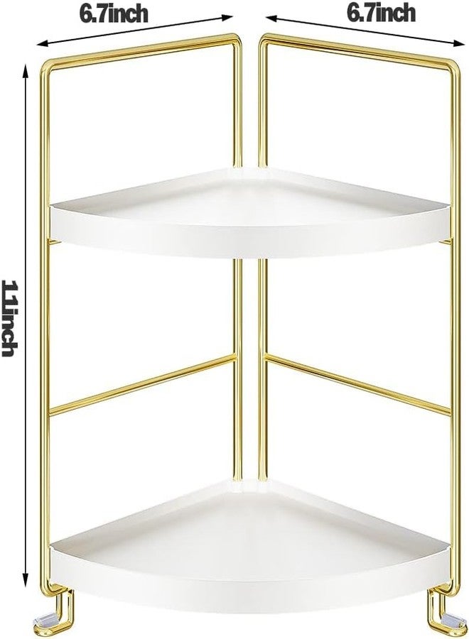 Kitwe 2-Tier Bathroom Corner Counter Organizer, Makeup Storage Shelf Vanity Tray, Bathroom Sink Countertop Organizer, Gold, Pack of 1 - Image 3