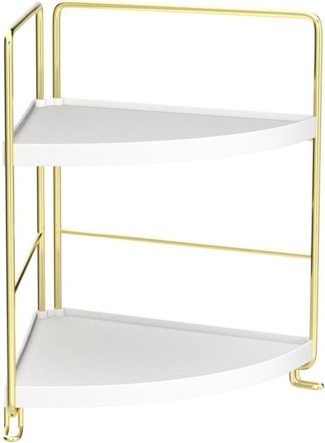Kitwe 2-Tier Bathroom Corner Counter Organizer, Makeup Storage Shelf Vanity Tray, Bathroom Sink Countertop Organizer, Gold, Pack of 1 - Image 2