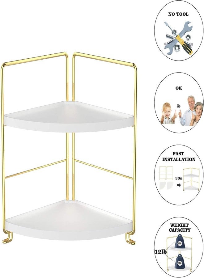 Kitwe 2-Tier Bathroom Corner Counter Organizer, Makeup Storage Shelf Vanity Tray, Bathroom Sink Countertop Organizer, Gold, Pack of 1 - Image 5