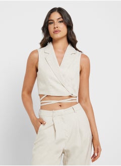 VERO MODA String Detail Cropped Linen Waistcoat  - Image 1