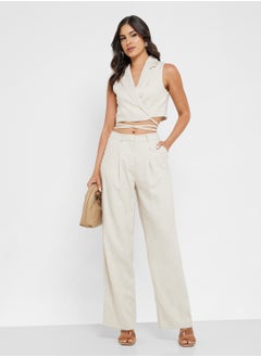 VERO MODA String Detail Cropped Linen Waistcoat  - Image 4
