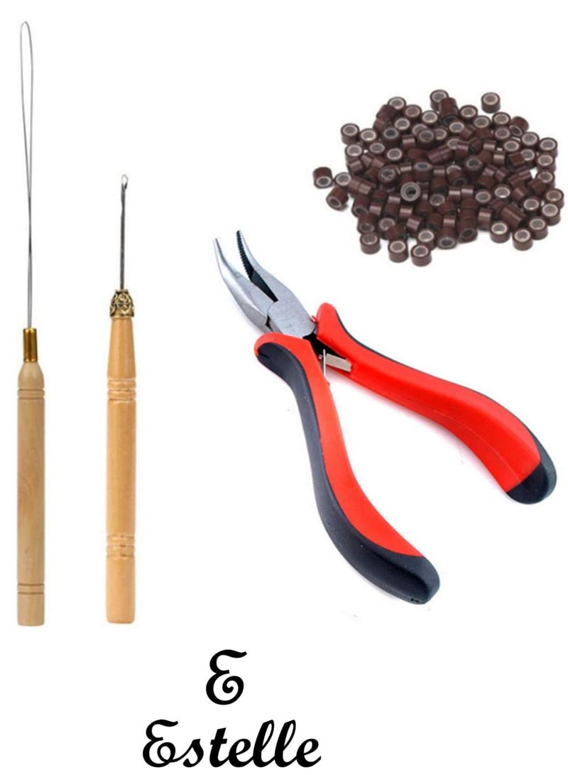 إستيل مجموعة وصلات الشعر Estelle، مجموعة وصلات الشعر المستعار كماشة وحلقة طرفية مع 500 قطعة من ملحقات وصلات الشعر ذات الحلقات الصغيرة (بني) - Image 1